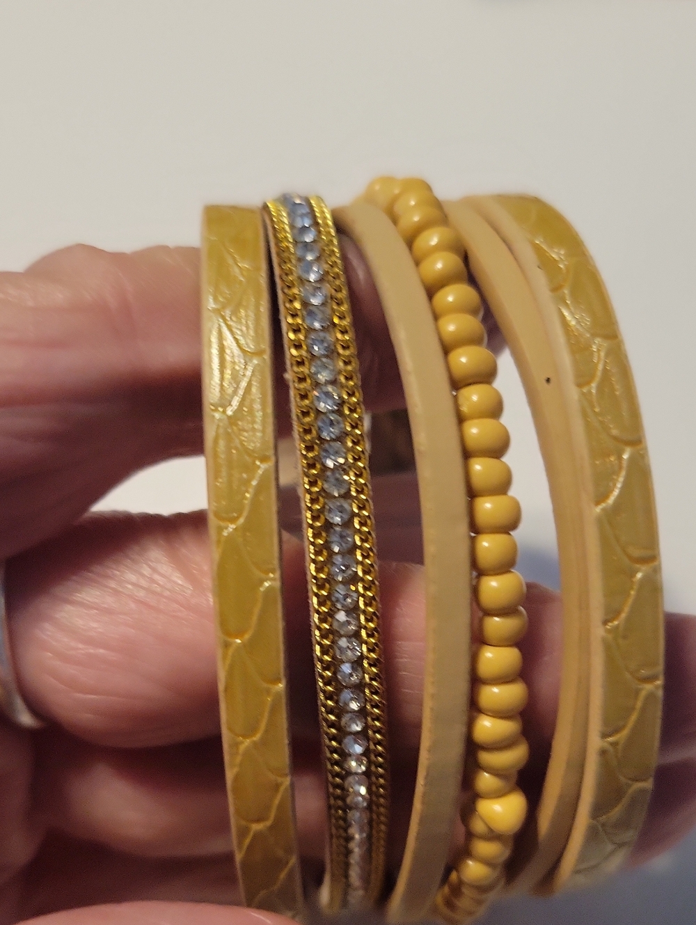 Stacked Tan Beaded & Rhinestone Women’s Bracelet Set